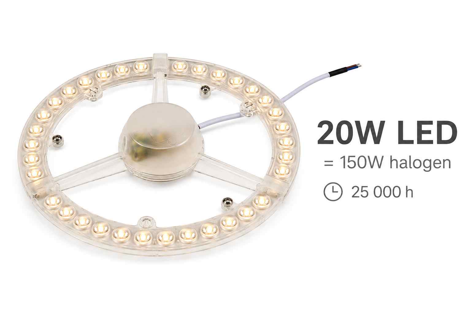 Rozměry LED modulu průměr 195 mm výška 28 mm s magnetickým uchycením třemi magnety